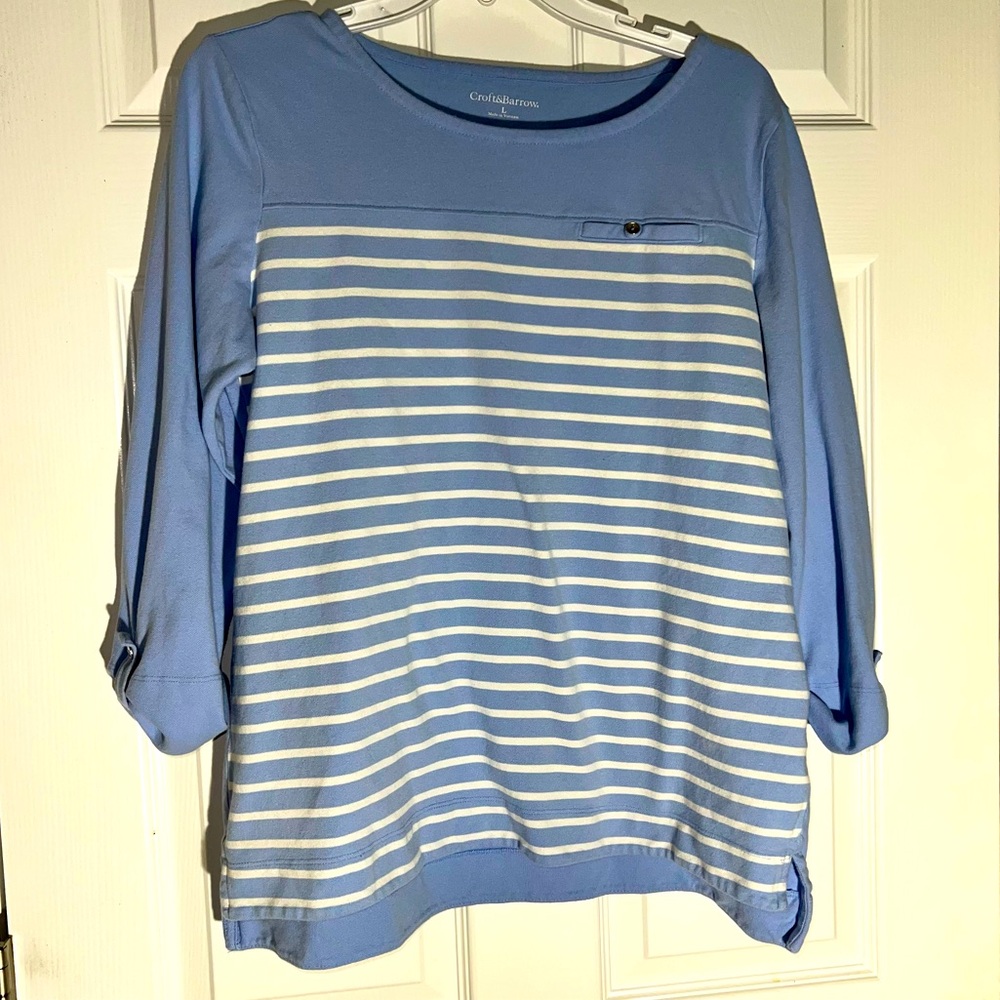 Light Blue & White Striped | 3/4 Sleeve Shirt |